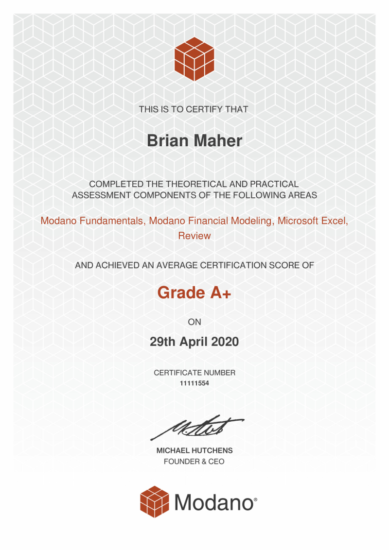 Modano Financial Modeling Certification #11111554