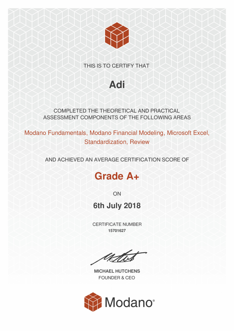 Modano Financial Modeling Certification #15701627