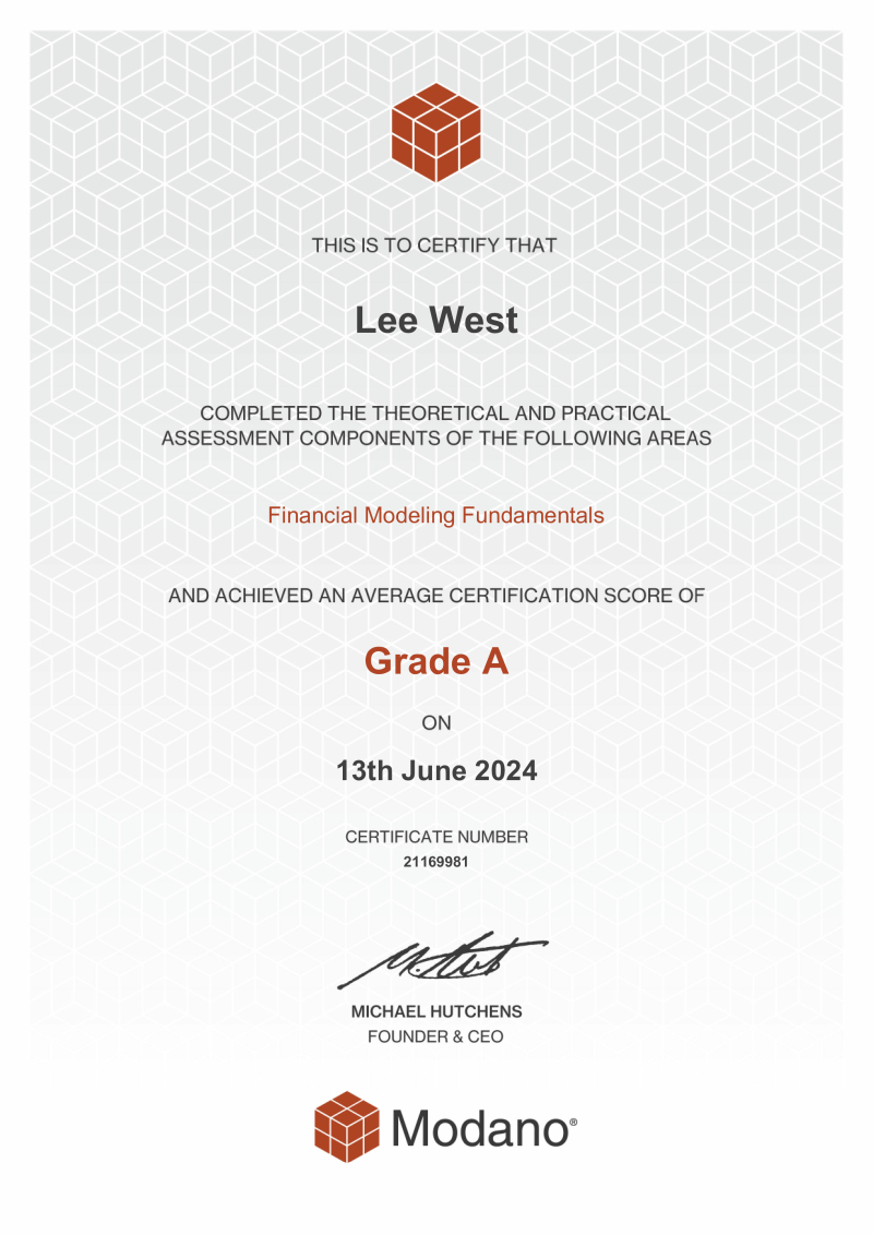 Modano Financial Modeling Certification #21169981