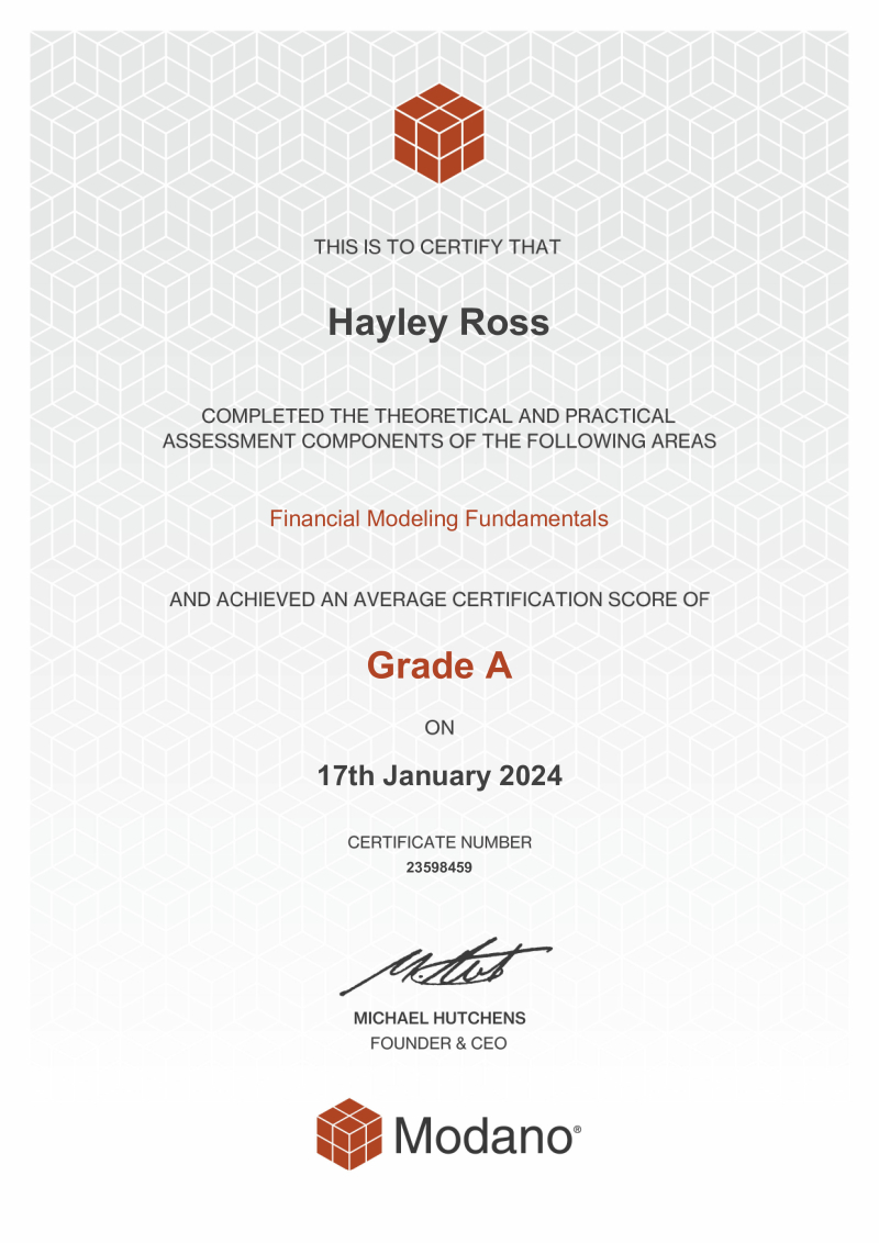 Modano Financial Modeling Certification #23598459