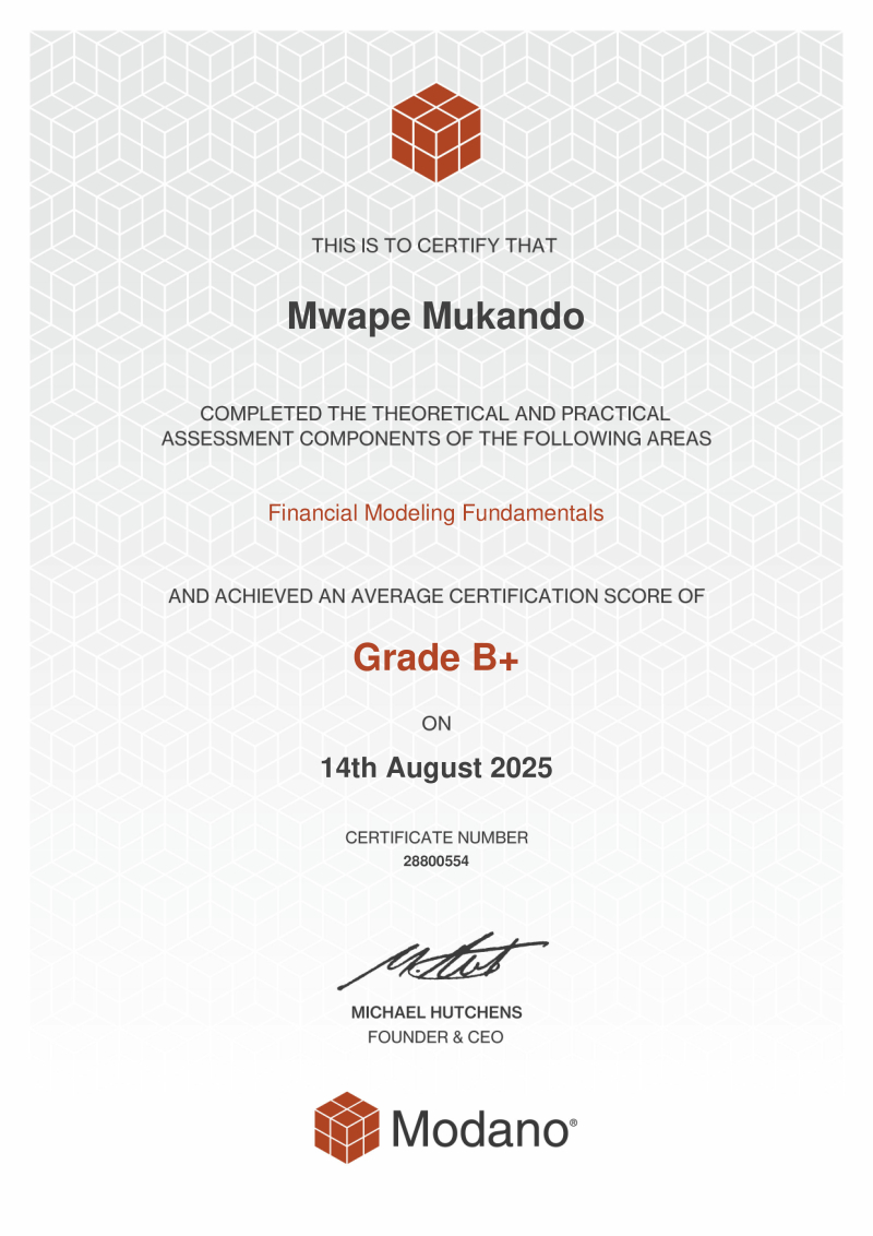 Modano Financial Modeling Certification #28800554