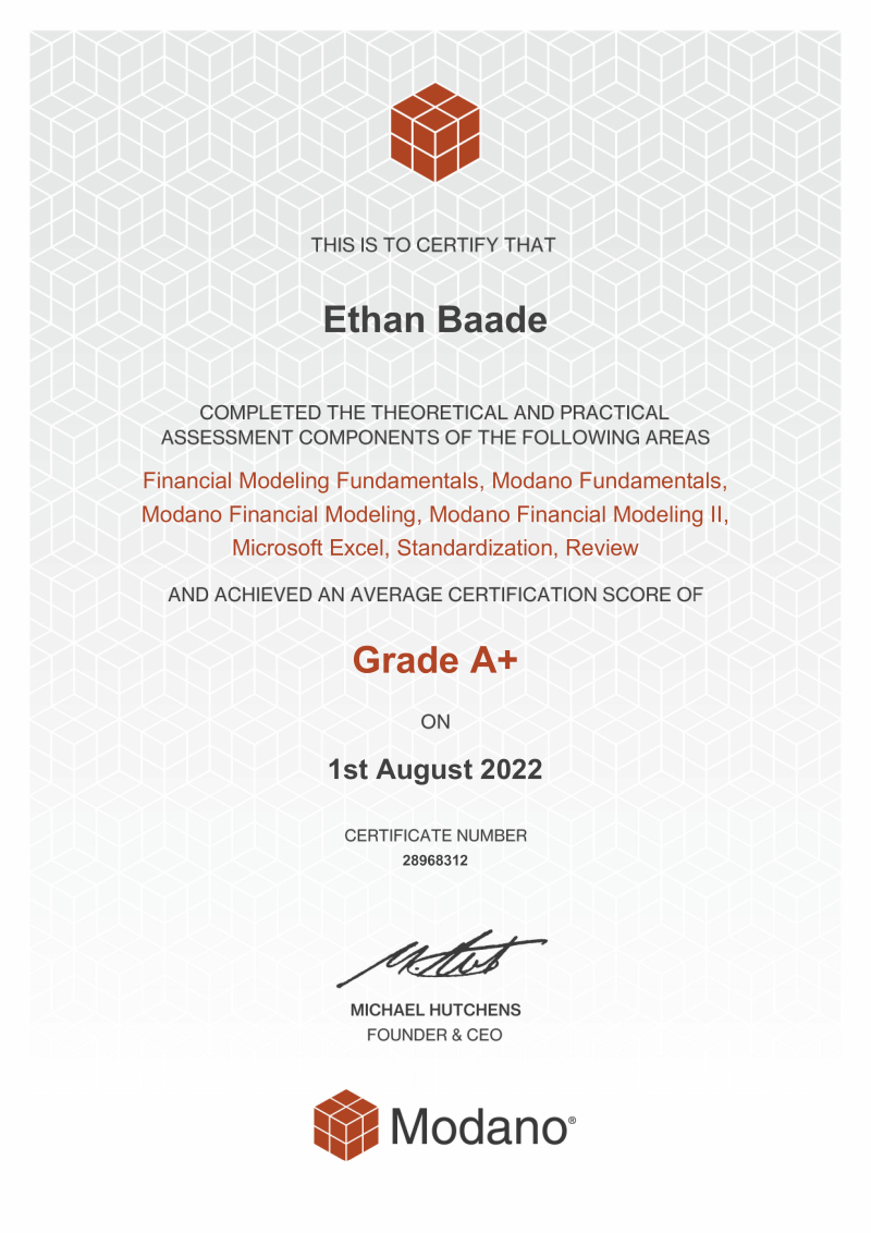 Modano Financial Modeling Certification #28968312