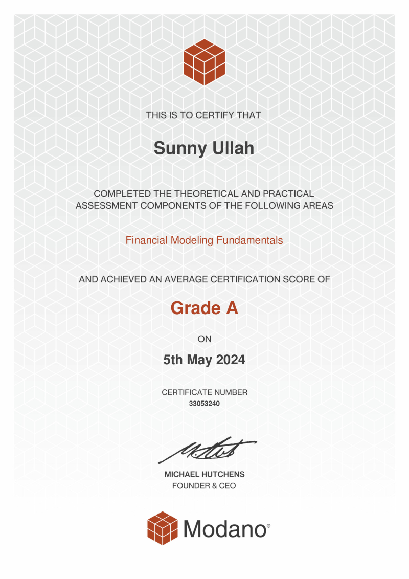 Modano Financial Modeling Certification #33053240