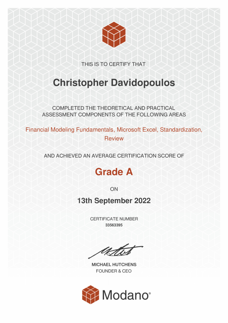 Modano Financial Modeling Certification #33563395