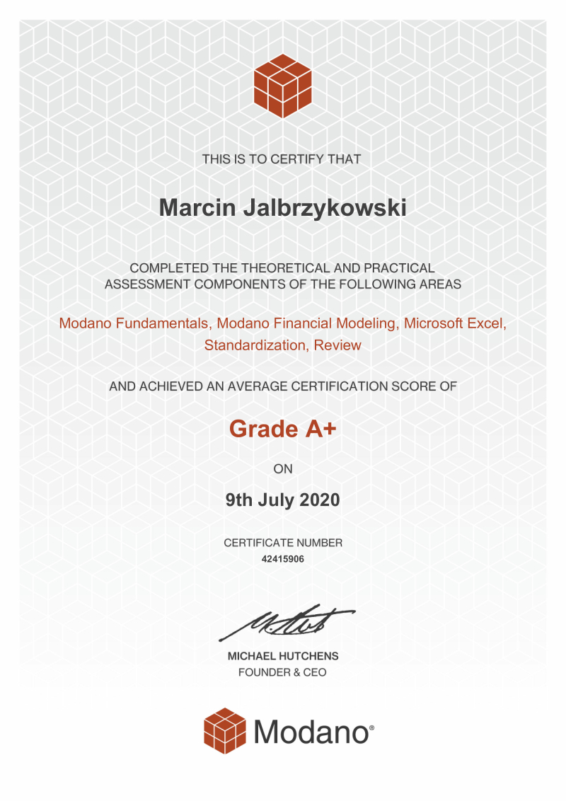 Modano Financial Modeling Certification #42415906