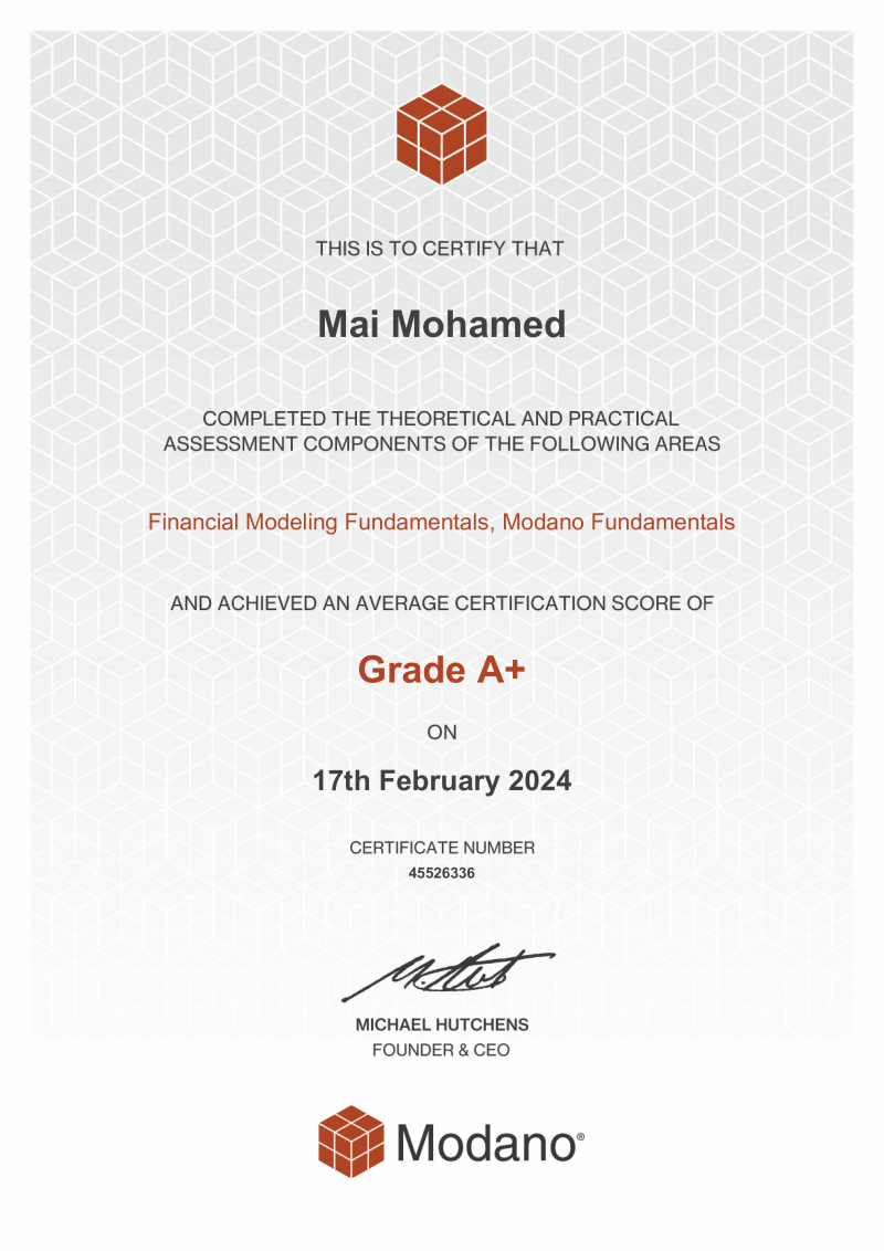 Modano Financial Modeling Certification #45526336