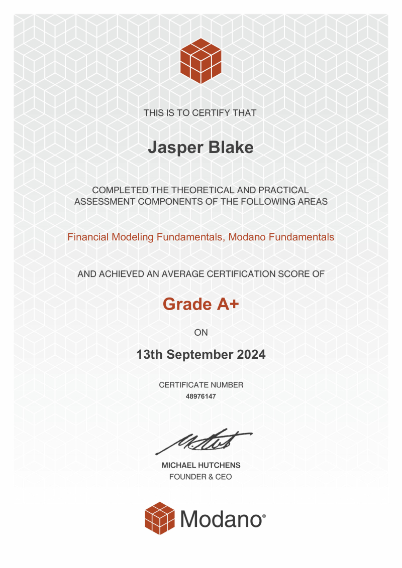 Modano Financial Modeling Certification #48976147