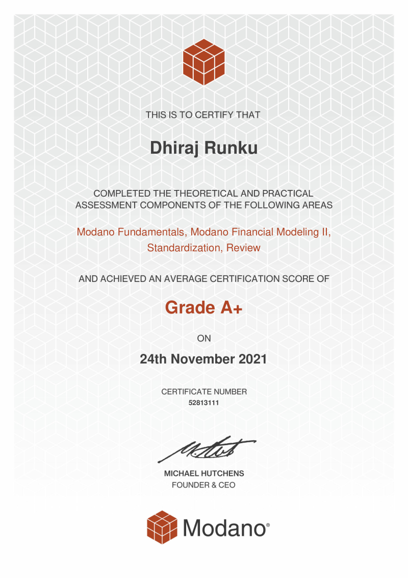 Modano Financial Modeling Certification #52813111