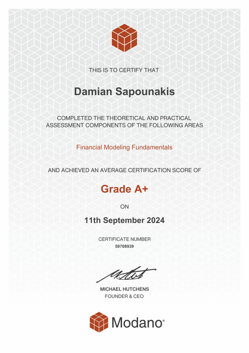 Modano Financial Modeling Certification #59708939