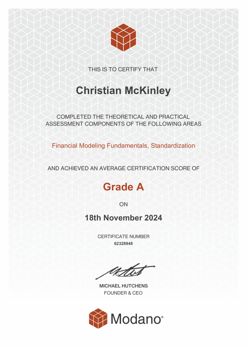 Modano Financial Modeling Certification #62328948