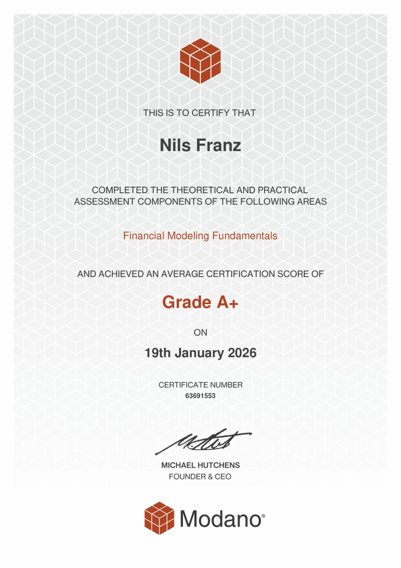 Modano Financial Modeling Certification #63691553