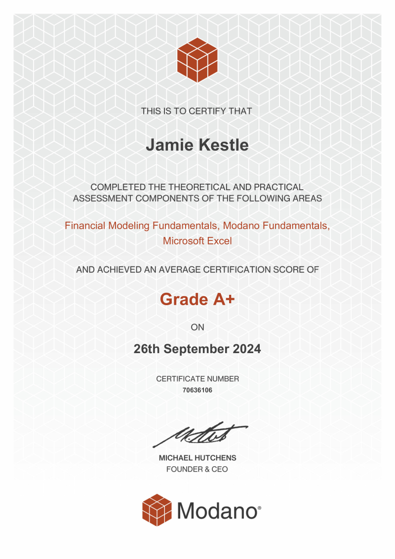 Modano Financial Modeling Certification #70636106