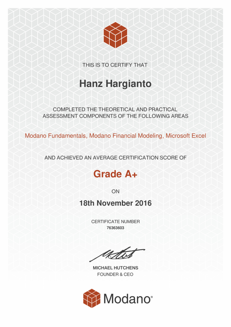 Modano Financial Modeling Certification #76363603