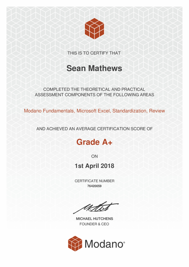 Modano Financial Modeling Certification #76420059