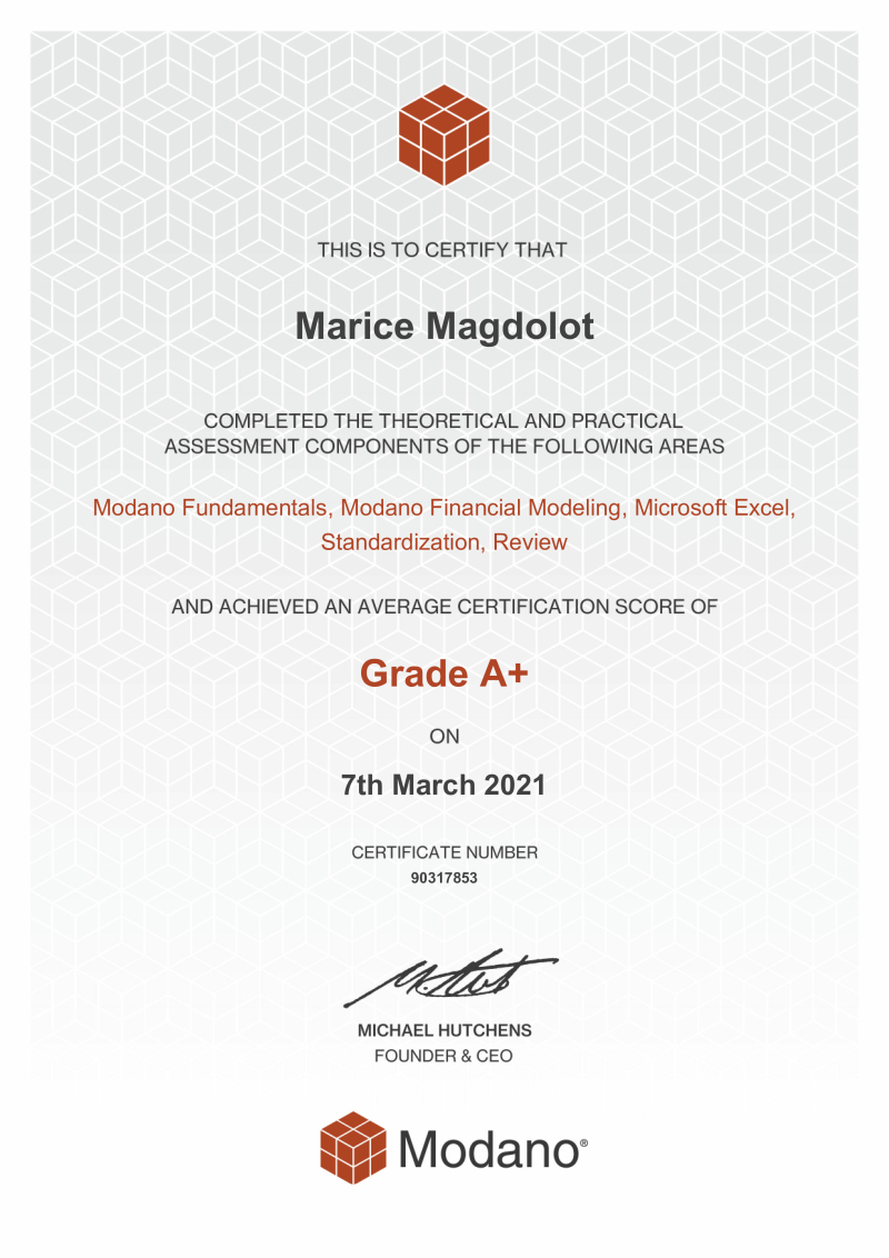 Modano Financial Modeling Certification #90317853