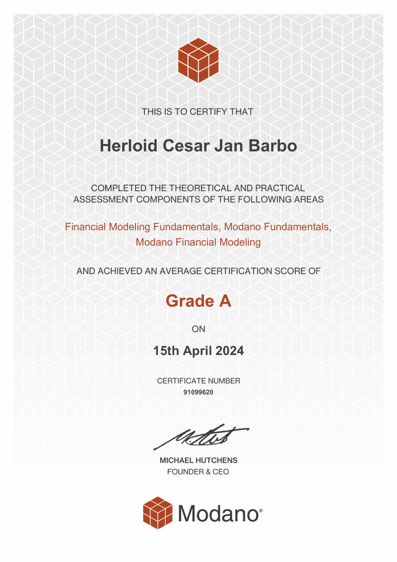 Modano Financial Modeling Certification #91099620