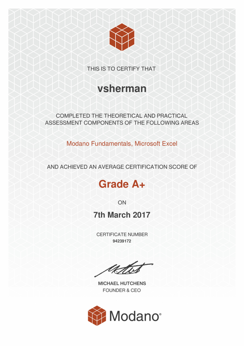 Modano Financial Modeling Certification #94239172