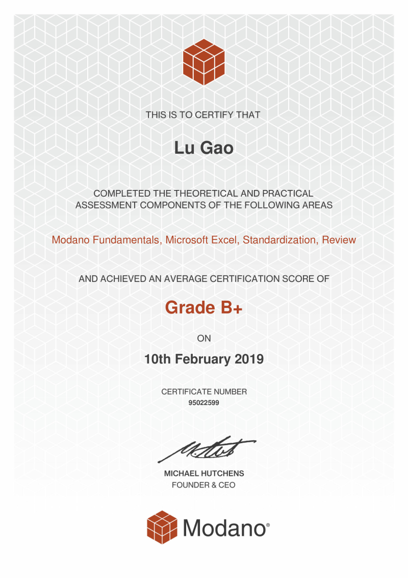 Modano Financial Modeling Certification #95022599